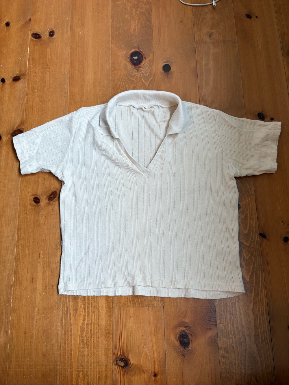 BRANDY - Cream Short-Sleeve Knit Crop Polo Shirt - Small (S)